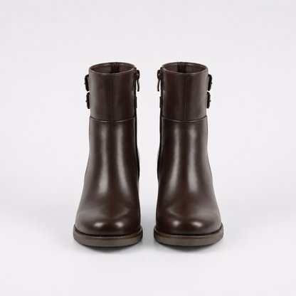 Bottines à Talon Carré – Marron – Similicuir – Femme