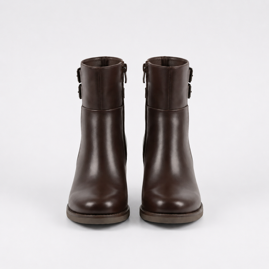 Bottines à Talon Carré – Marron – Similicuir – Femme