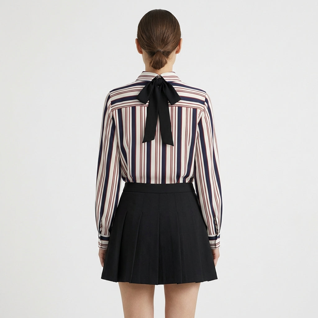 Blouse Rayée à Col Nœud