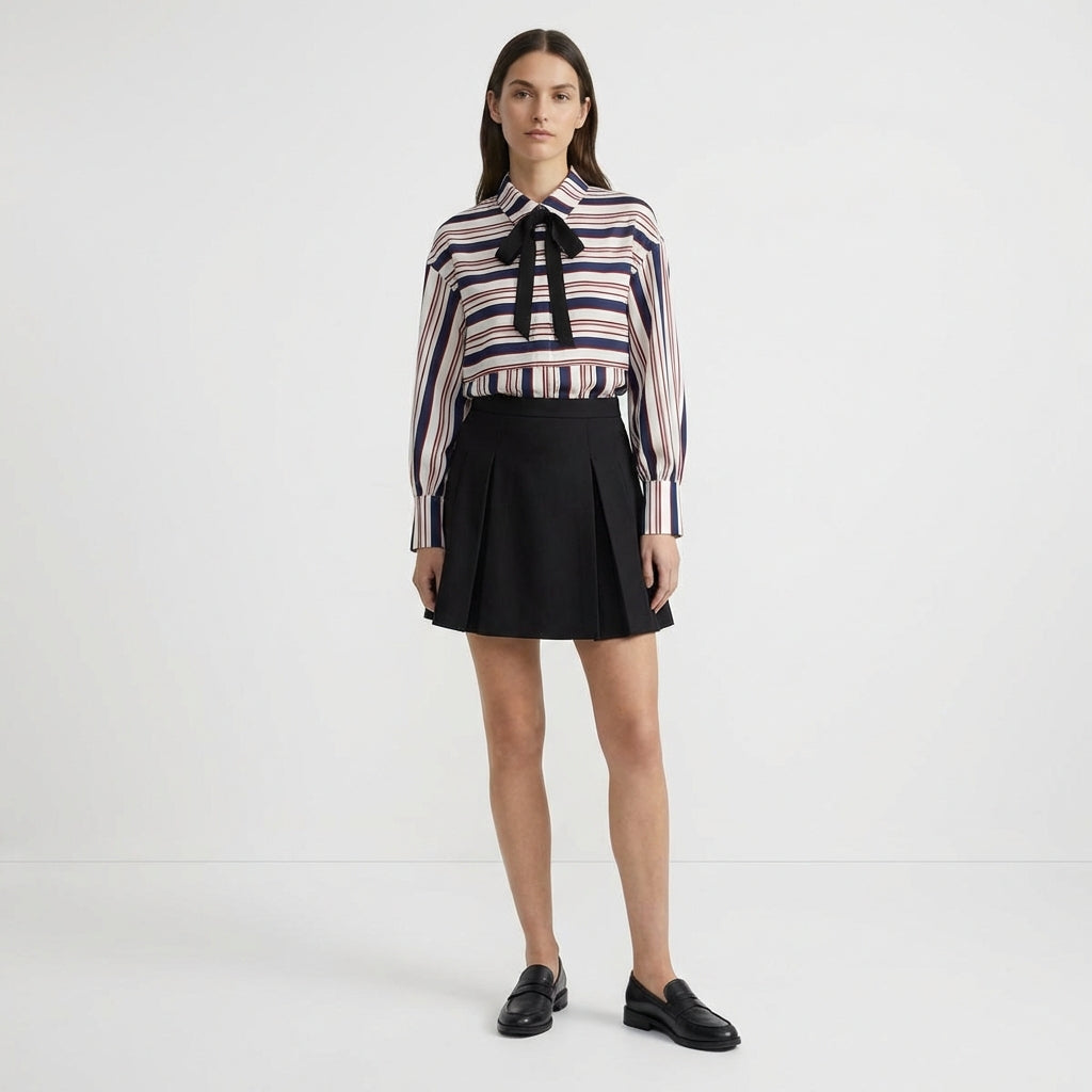 Blouse Rayée à Col Nœud