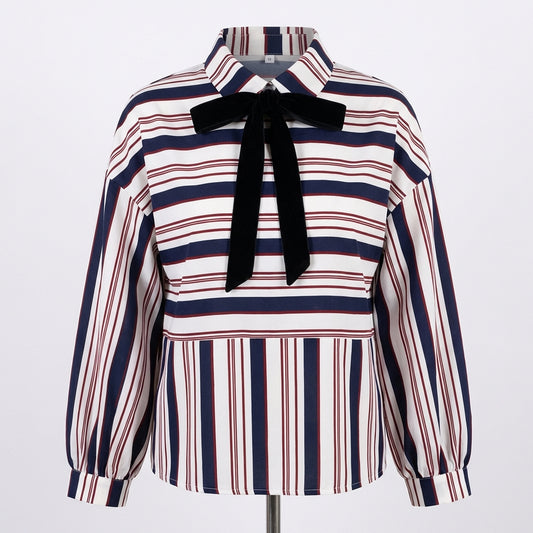Blouse Rayée à Col Nœud