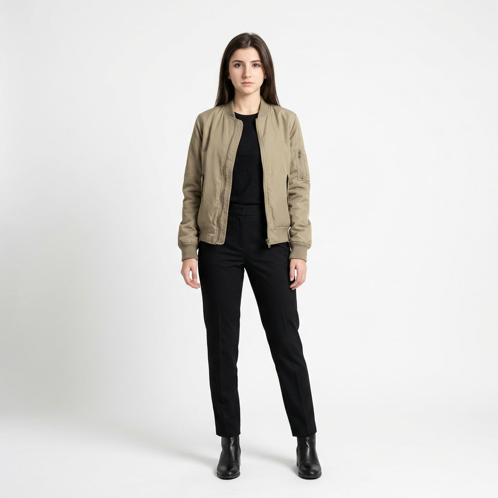 Le bomber clean + le noir net — cool sans effort, toujours précis