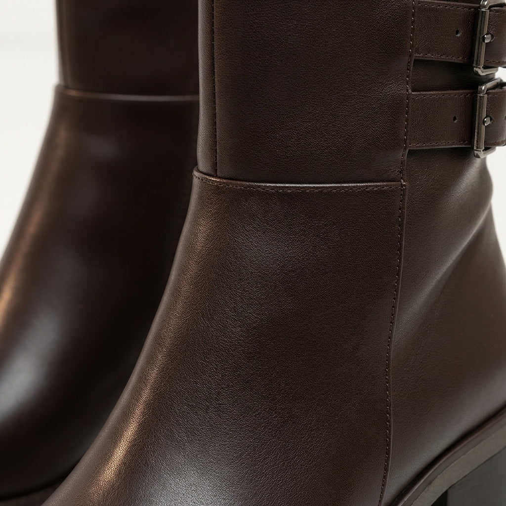 Bottines à Talon Carré – Marron – Similicuir – Femme