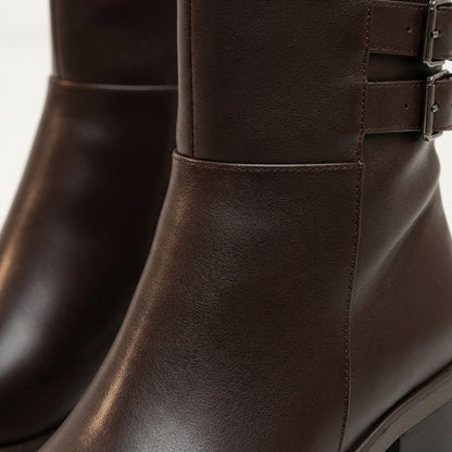 Bottines à Talon Carré – Marron – Similicuir – Femme