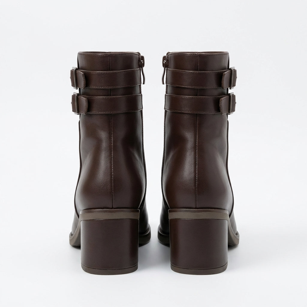 Bottines à Talon Carré – Marron – Similicuir – Femme