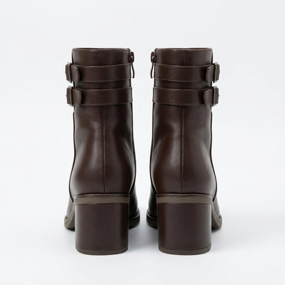 Bottines à Talon Carré – Marron – Similicuir – Femme
