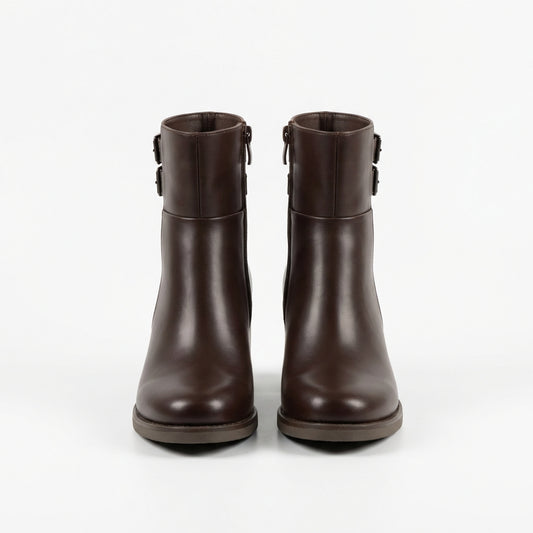 Bottines à Talon Carré – Marron – Similicuir – Femme