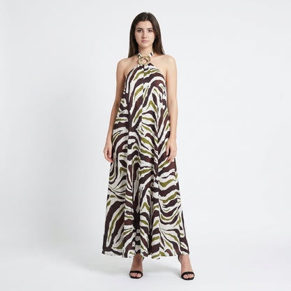 Robe Maxi Imprimée à Col Halter