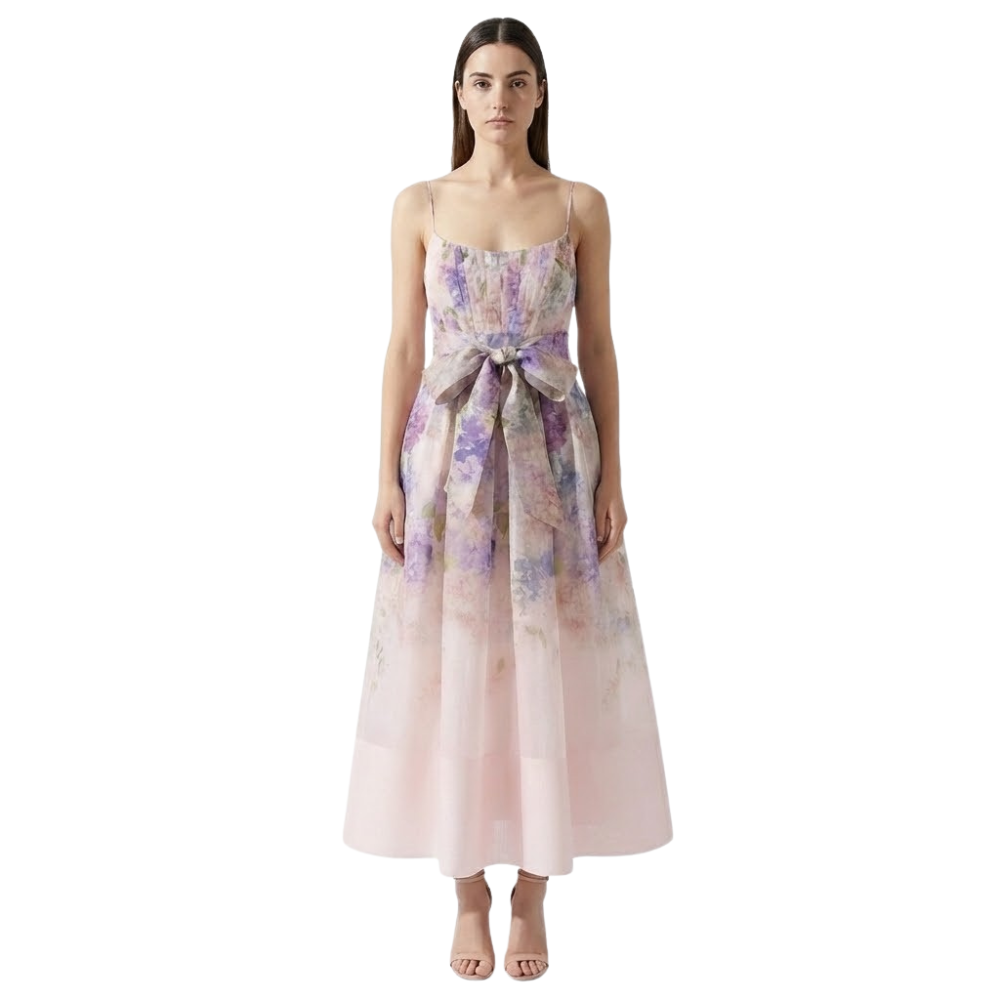 Robe Midi Fleurie à Ceinture
